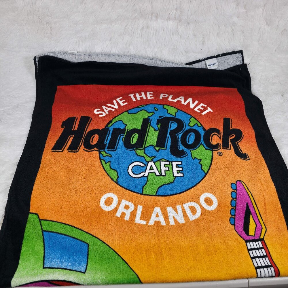 VTG Hard Rock Cafe Beach Towel Orlando Summer Rock Collectible 55x27” 90s